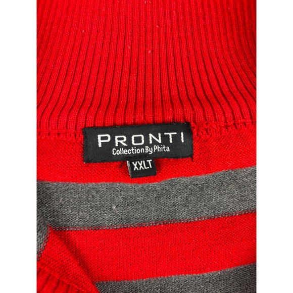 PRONTI Collection By Phita Mens Red Striped Quarter Zip Pullover Sweater XXLT - Picture 2 of 6